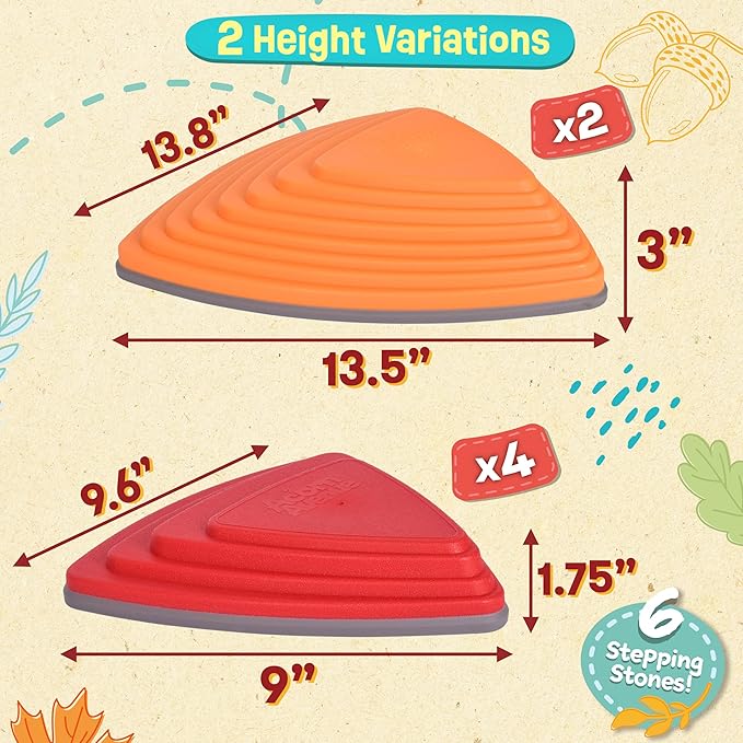 Kids Balance Stepping Stones (6 Pack), Non-Slip, Gross Motor Skills & Indoor/Outdoor Play, Jumping Stones Steps Stones, Obstacle Course Coordination Game Toys for Ages 3+