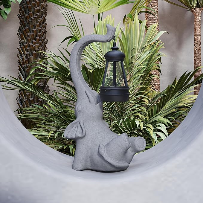 Solar Powered Outdoor Figurine Lights, 10 Inch Waterproof Animal Elephant Statue Light, Suitable for Decorations for Patio, Balcony, Lawn, Courtyard, Etc.(Face Upward)