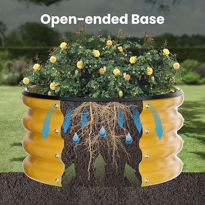 ZXZYHFTY Round Galvanized Raised Garden Bed kit,Yellow Outdoor Garden Raised Planter Box, Round Large Metal Raised Garden Beds for Vegetable 2 * 2 * 1ft 1 Pack