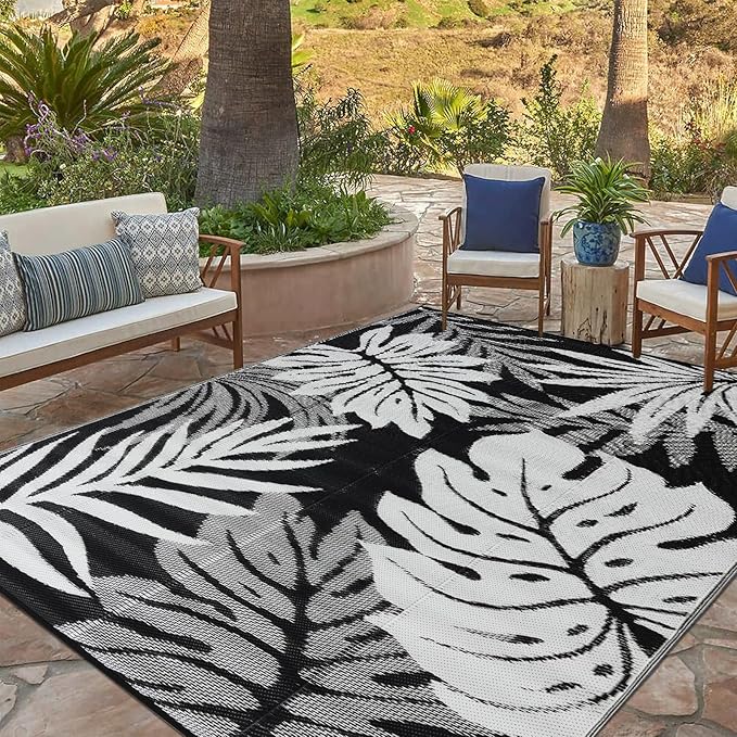 Outdoor Rug 6x9 ft Waterproof, Reversible Outdoor Plastic Straw Rug for Patios Clearance, Outdoor Area Rug Carpet RV Mat for Camping Backyard Deck Porch