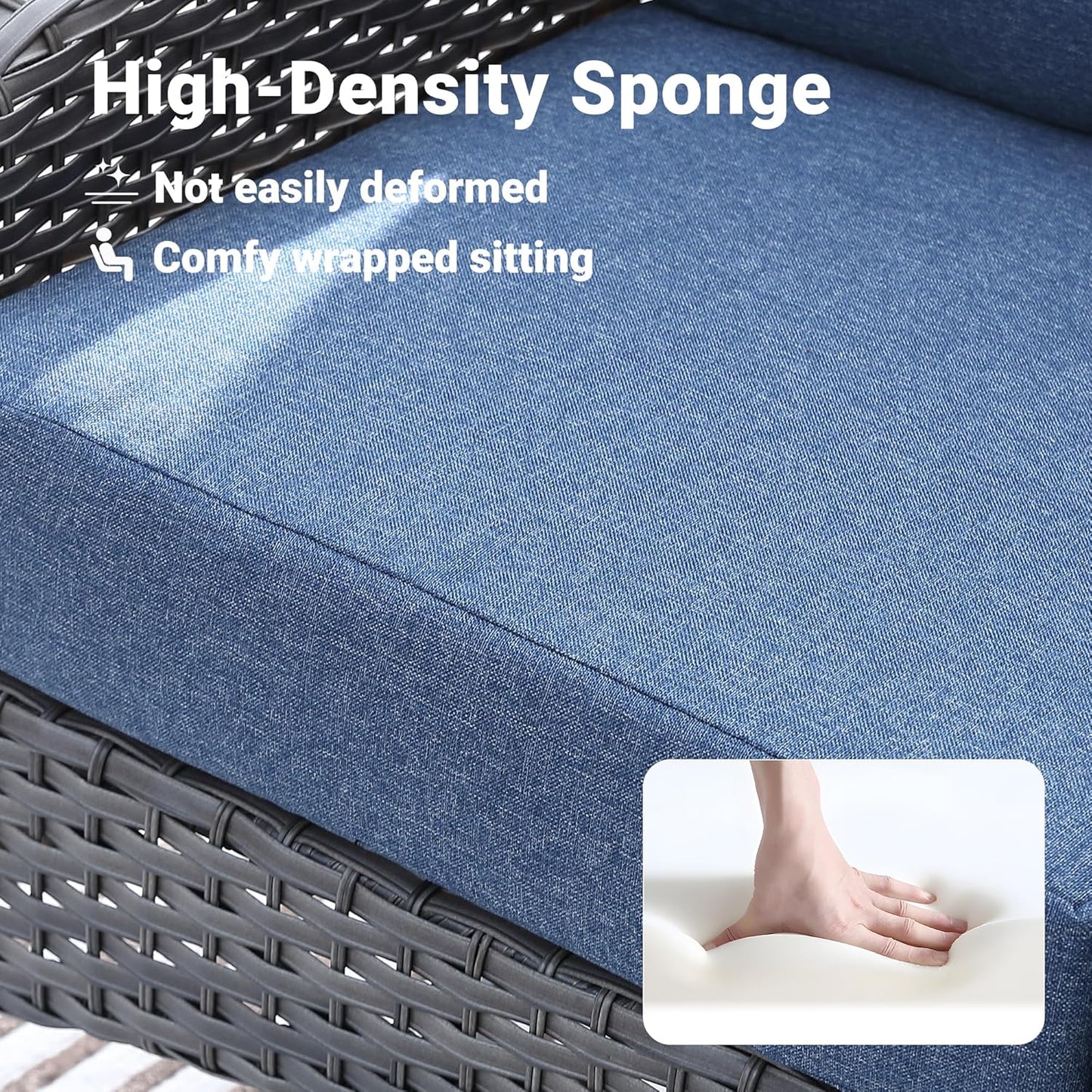 ovios 4 Pieces Patio Furniture Set with 30" Fire Pit Table, Outdoor Wicker Chairs of 4, All Weather High Back Rattan Chairs 4-Seater with Comfy Cushions, Denim Blue