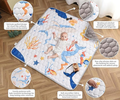 Baby Play Mat 50x50 Inch, Thickened Soft Floor Mat for Playpen, Machine Washable Foam Crawling Mat with Non-Slip Bottom for Babies and Toddlers, Foldable Padded Playmat