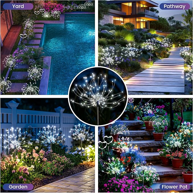 Garden Decor Solar Lights Outdoor,2Pack 120LED Waterproof Cold White Solar Garden Lights Your Outdoor Decoration,Yard, Patio, Porch,Flower Pot,Pathway,Christmas
