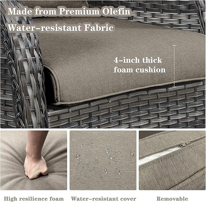 Outdoor Patio Furniture Set - 7 Piece Gray Wicker Conversation Patio Furniture Set All Weather Swivel Chairs with Ottoman and Loveseat Glider Chair for Deck Balcony Backyard