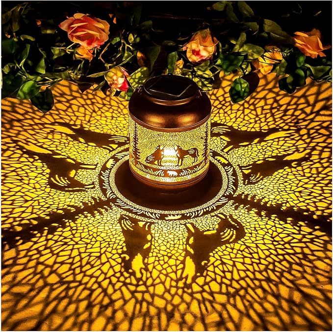 Wolf Solar Lanterns Outdoor Waterproof Hanging Solar Lights Wolf Gifts for Women Men Mom Metal Decorative LED Outdoor Lanterns for Patio, Lawn, Landscape, Garden Decor, Yard Decorations
