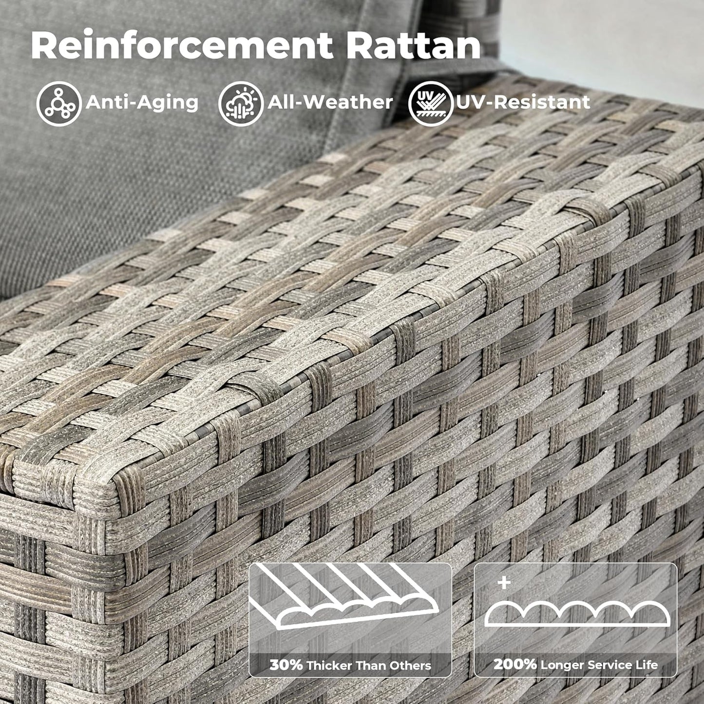 ovios 13 Pieces Patio Furniture Set, Outdoor Wicker Sectional Sofa with 42 Inch Fire Pit Table Comfy Cushions, Modern Modular Deep Seat Rattan Couch Conversation Set, Dark Grey