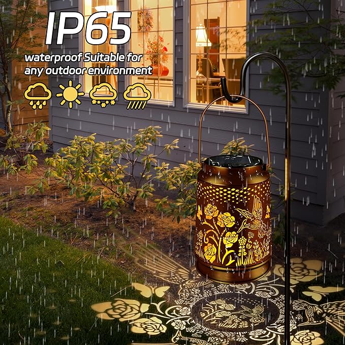 KY&BOSAM Solar Lanterns Outdoor Waterproof Rose Hummingbird Garden Decor Birthday Gift for Women Mom Grandma Hangings Solar Lights Metal Diwali Decoration Outside Lantern for Yard Patio Backyard Porch