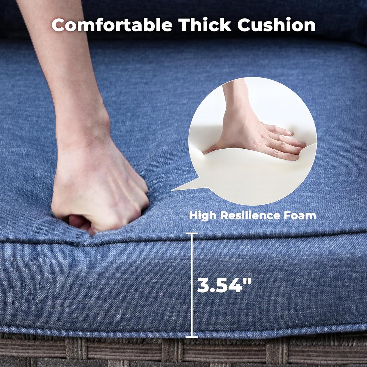 ovios 10 Pieces Patio Furniture Set, Outdoor Wicker Sectional Sofa with 30" Fire Pit Table Swivel Chairs, Modern Modular Deep Seat Rattan Couch Conversation Sets, Denim Blue