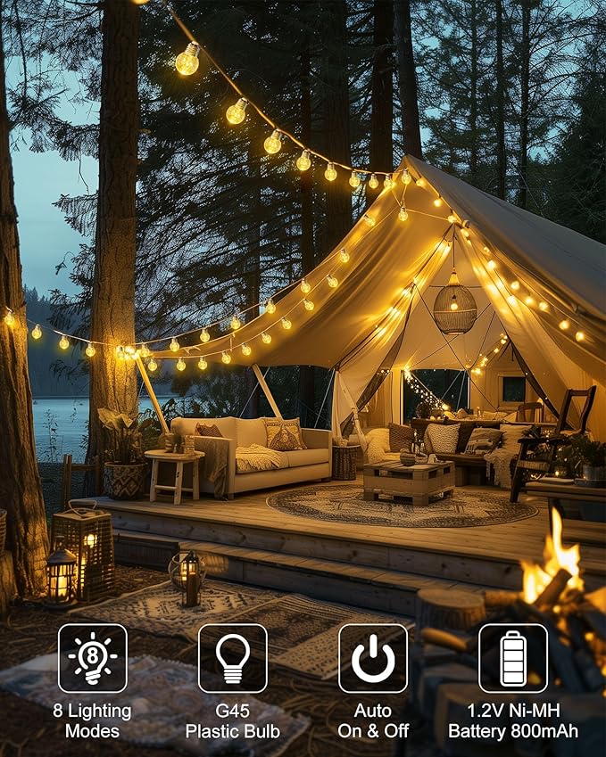 Brightown Solar String Lights Outdoor, 30Ft Vintage Hemp Rope Solar Patio Lights with 15 Shatterproof Bulbs, 8 Light Modes Waterproof Hanging Lights for Backyard Fence Café Bistro Decor, Warm White