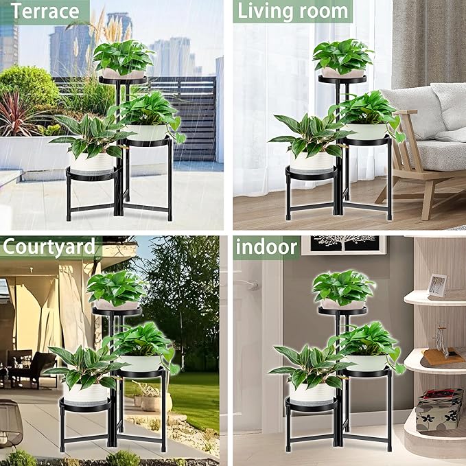 3 Tier Plant Stand Indoor Outdoor,Corner Metal Flower Pot Stands for Multiple Plants,Heavy Duty Plant Shelf for Patio Garden Balcony Living Room Bedroom