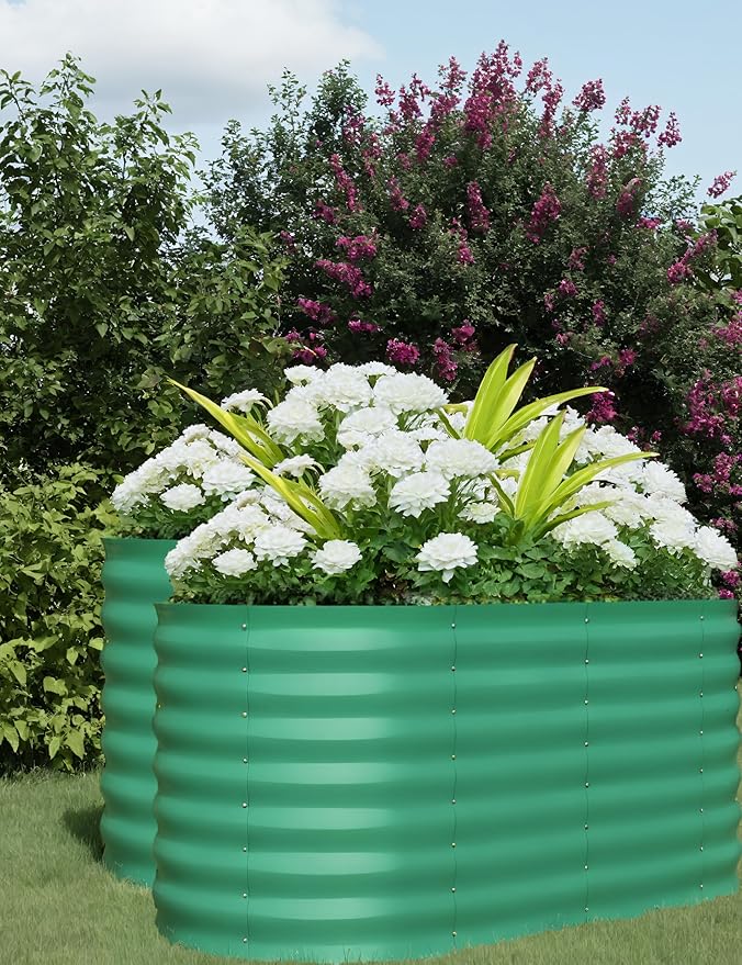 2 Pcs Raised Garden Beds Outdoor 4x2x2ft - Galvanized Steel Planter Box for Vegetables, Flowers, Rust-Resistant Garden Box, Easy Assembly Raised Beds, Durable Planters for Outdoor Plants, Green