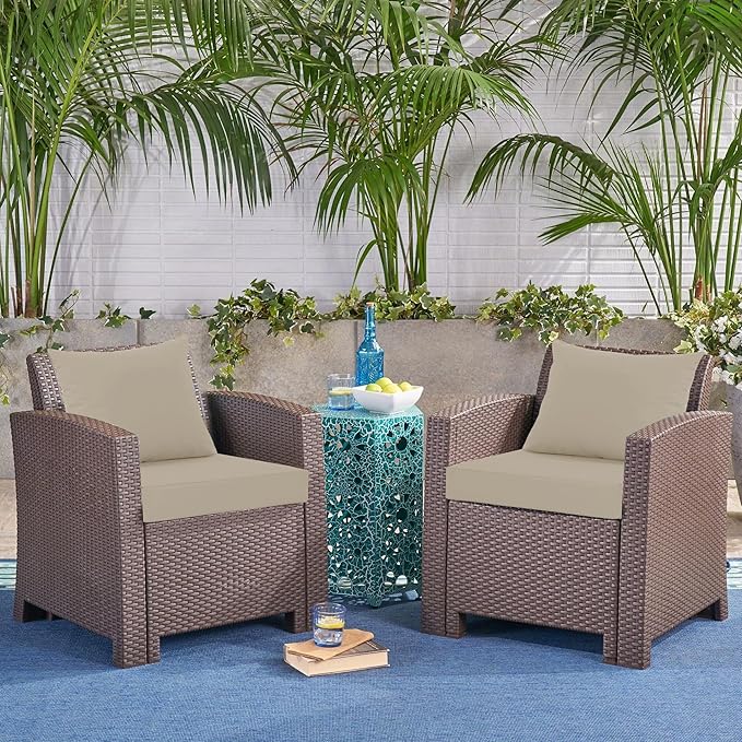 24x24 Inch Outdoor Cushions for Patio Furniture Set of 2, Waterproof Outdoor Chair Cushions w/Fade-Resistant, Removable & Machine-Washable Covers, Deep Seat Sofa/Couch Pad Replacement, Cream