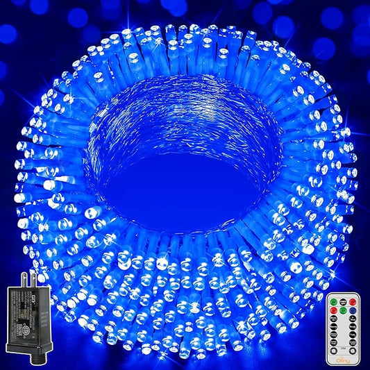 Ollny Christmas Lights Outdoor 800LED 262FT, Blue Plug in Fairy Lights with Remote, 8 Modes Waterproof Timers Dimmable LED String Lights for Indoor House Outside Bedroom Patio Balcony