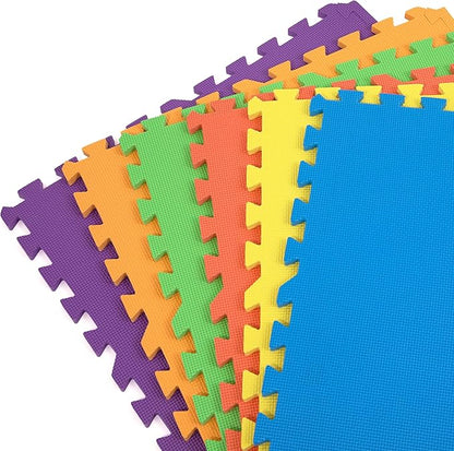 FlooringInc's Rainbow & Natural Harmony Playmat - Kid Safe Foam Floor Tiles with Removable Edges - 2'x2', 1/2" Thick (Rainbow, 36 Tile Pack)