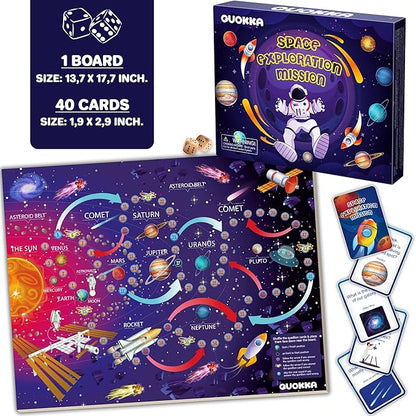 QUOKKA 3X Set Learning Board Games for Kids 6-8 - Educational Trivia Cards Ages 8-12 - Travel United States - World Map - Explore Outer Space - Gift for Children and Teens 4-8 - Floor Puzzles