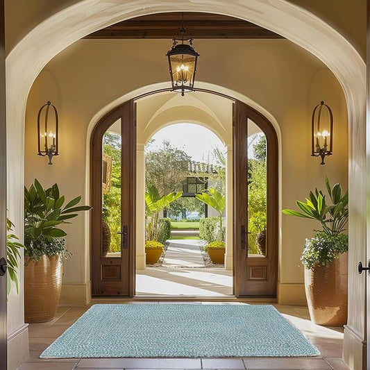 nuLOOM 8' x 10' Solid Hand Braided Indoor/Outdoor Area Rug, Pet-Friendly, High Traffic, Weather Resistant, for Patio, Balcony, Bedroom, Living Room, Dining Room, Wynn Aqua