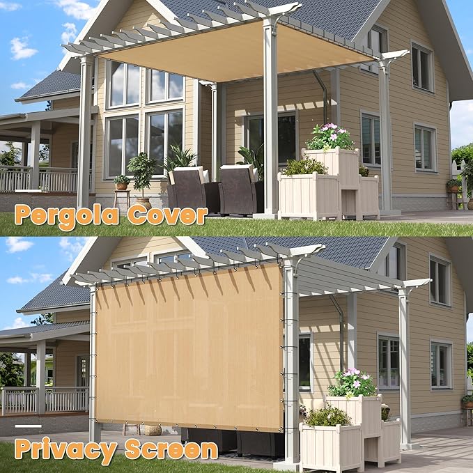 VICLLAX Shade Fabric Sun Shade Cloth with Every 2 FT Grommets for Patio Garden Pergola Cover Canopy 5x10 FT, Wheat