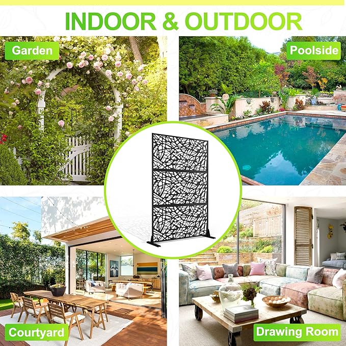 Outdoor Privacy Screen,72" H×47" W Metal Privacy Screen, Freestanding Privacy Fence Panels for Patio