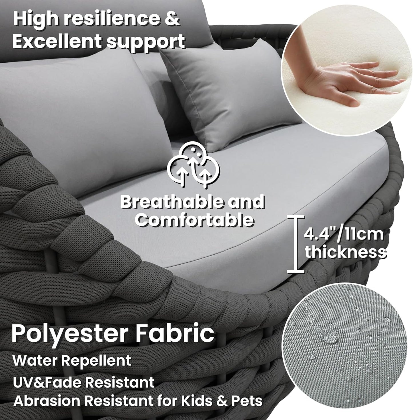 Aluminum Porch Outdoor Furniture Set: 6 Pieces Rope Patio Conversation Sofa Set - Modern Woven Deck Couch Set Cushioned - No Assembly All Weather Seating for 660lbs Yard Garden Lanai Hotel Pool