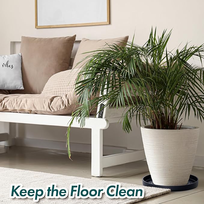 Phoenix Vine 14 Inch Plastic Plant Saucer Water Drip Tray, Heavy Sturdy Round Plant Drainage Tray for Indoors Outdoor, Set of 2, Matte Black, 21-TY-14B-2