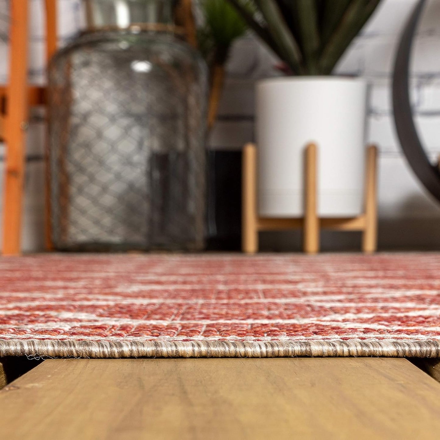 Eyely BMS109C-220 Santa Monica Trebol Moroccan Trellis Textured Weave, Pet Friendly, Non-Shedding, Stain Resistant, Easy-Cleaning, Red/Beige, 2 ft. x 20 ft., Indoor/Outdoor, Runner Rug
