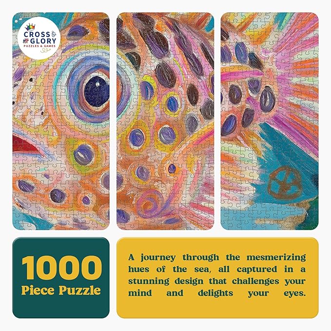 Cross & Glory - Pufferfish Odyssey: A Deep Sea Masterpiece - 1000 Piece Jigsaw Puzzle for Adults | Best New Ocean Art Puzzle | Vibrant Underwater Artwork for Relaxation and Fun
