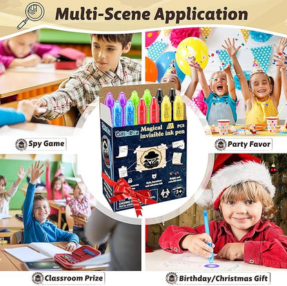 GIFTINBOX Invisible Ink Pens with UV light for Kids, Spy Pen Party Favors for Kids 8-12, 12 Pack Invisible Ink Pen and Notebook, Magic Marker for Secret Message Birthday Party Favors for Kid 4-8