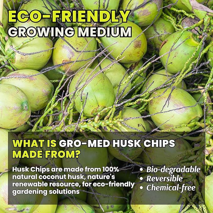 Gro-Med Coco Husk Chips Brick 6-Pack Expands Upto 42 Quarts Coconut Coir Chip 6.6lb, Perfect for Plants, Gardening, Potting Soil Mix, Orchid Bark Alternative - OMRI Certified, Low EC, Balanced pH