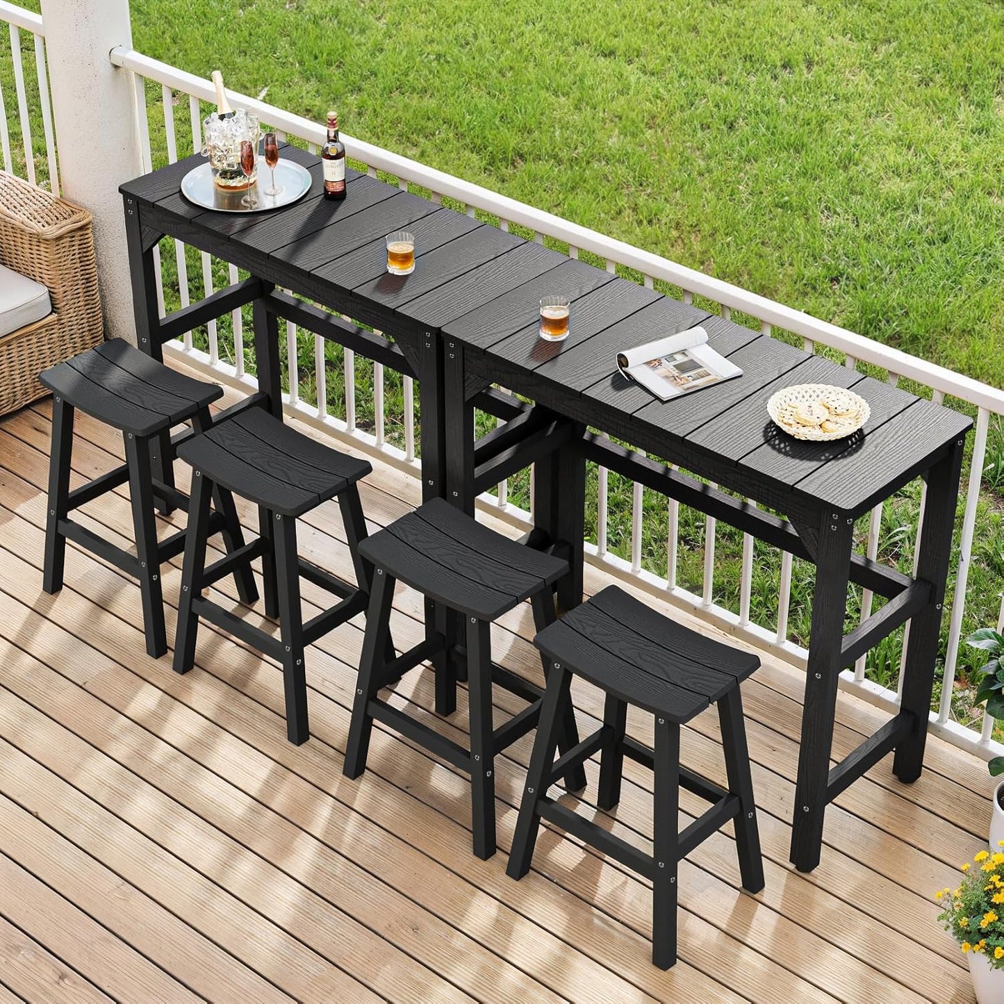 Outdoor Bar Table, 42" Weatherproof Patio Bar Height Counter Table, HIPS Material, Waterproof, for Outside, Garden, Backyard, Balcony, Poolside, Black