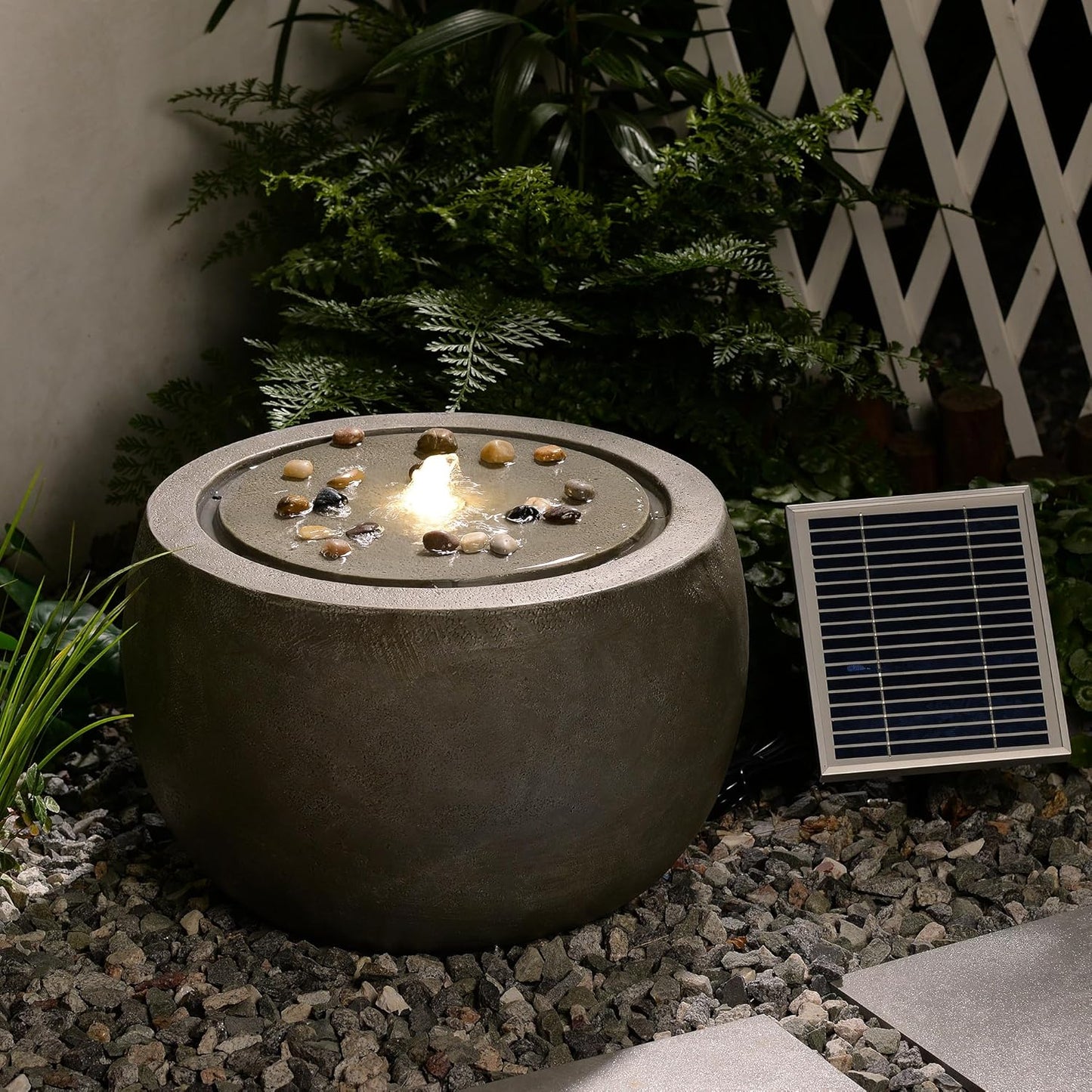 Solar Water Fountain Outdoor Garden Bubbler Water Feature Fountains Solar Powered for Patio Deck Yard Home Decor Gray, 18 "L x 18" W x 11.5" H