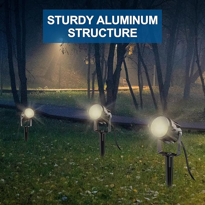 Outdoor Landscape Lighting LED Spotlights: Spot lights Outdoor for Yard Tree Pathway Lawn Flags House, 120 Voltage Waterproof Garden Landscape Lights with Plug in Cord 2700K Warm White, 3 Pack