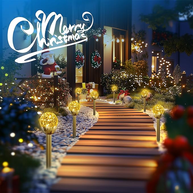 SOLPEX Solar Garden Lights String - 3 Pack Warm White, Solar Powered Cracked Glass Ball, Waterproof for Outdoor & Patio Decoration