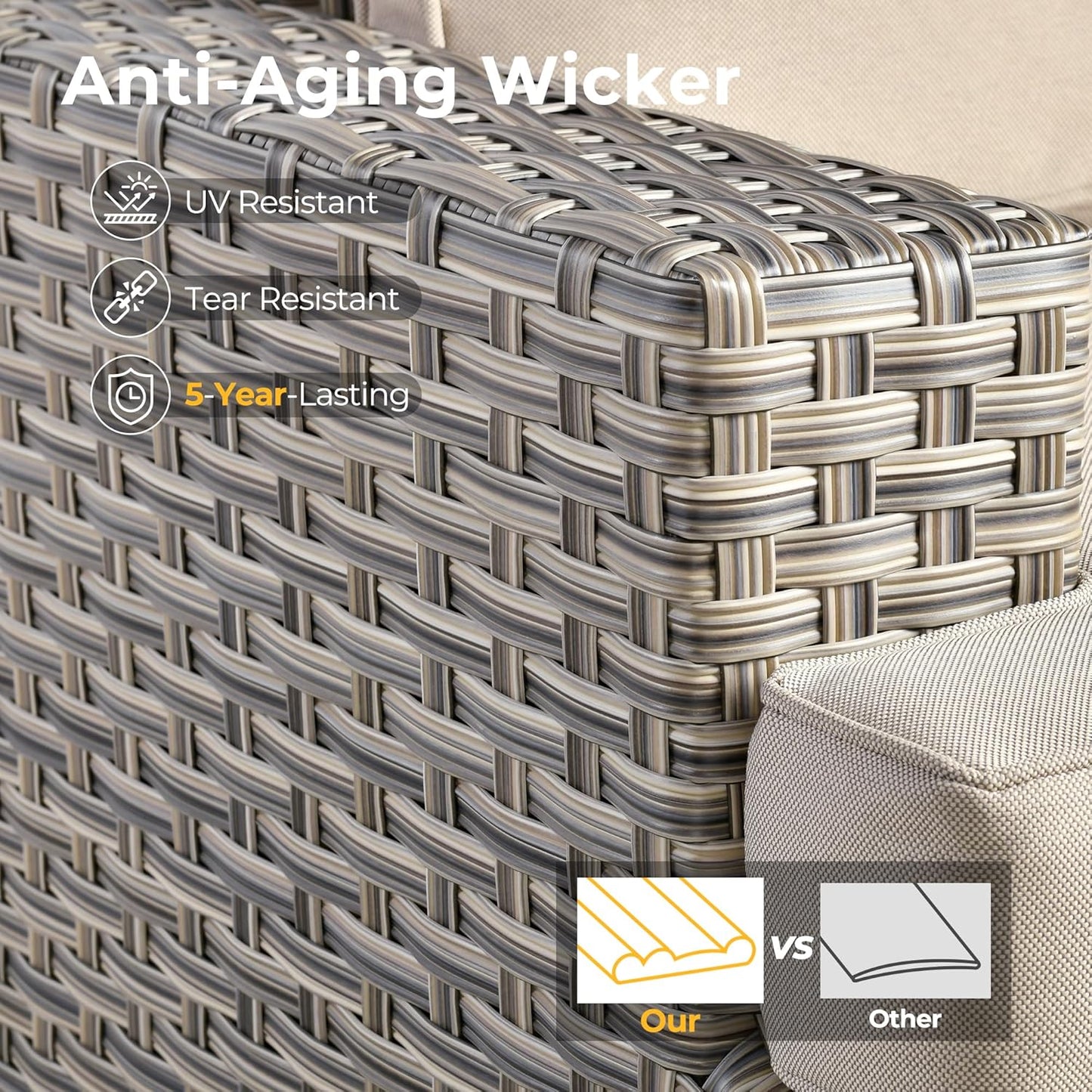 HOOOWOOO Outdoor Sectional Patio Furniture Set,8 Pieces Wicker Conversation Sets,Extra Deep Out Door Sofa Outside Furniture Couch with Swivel Chairs Ottoman,Beige