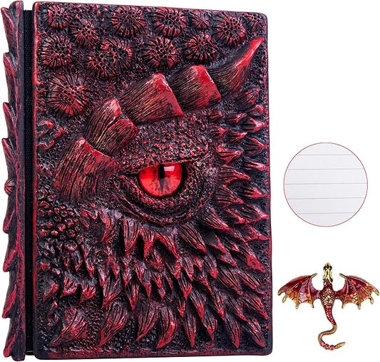 3D Dragon Eye Embossed Journal,Resin Engraving Notebook,Dnd notebook for Dragon Lovers ，Blank Paper,Hardcover Travel Notepad for Writing,Sketchbook,Collection,Gift,Decoration A4 and A5 Size (A5-Red-Lined-Brooch)