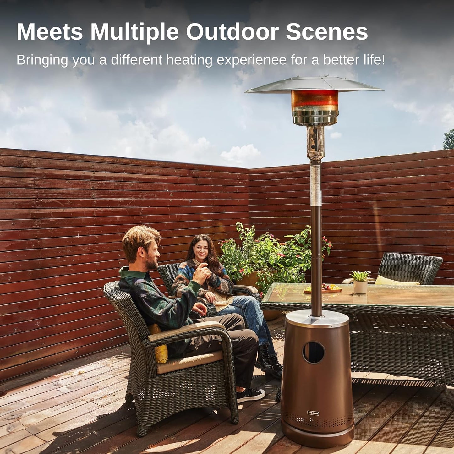 EAST OAK 55,000 BTU Patio Heater with Sand Box, Table Design, Thicker Stainless Steel Burner, Wheels, Triple Protection System, Propane Outdoor Heater for Home and Residential, Commercial Grade, Brown