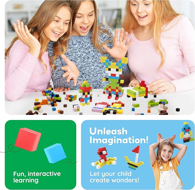 PicassoTiles 100pcs 0.5” Pixel Magnetic Puzzle Cube Mix & Match Cubes Sensory Toys STEAM Education Learning Building Block Magnets Children Construction Toy Set Stacking Magnet Creative Kit PMC100