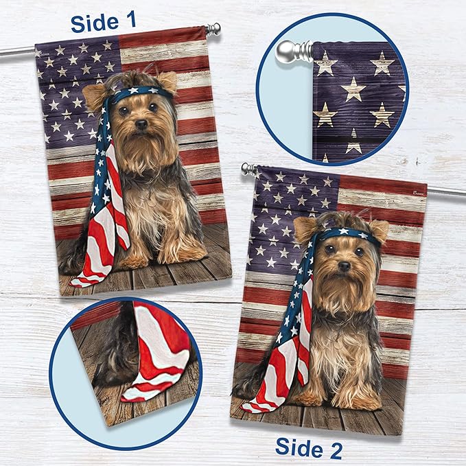 Patriot American Dog Flags - Charming Yorkshire Terrier Dog Double Sided Flag - 4th Of July Decorations for Home, Outside, House Flag 30x40 Heavy Duty Canvas, Decorative Indoor Outdoor Flag