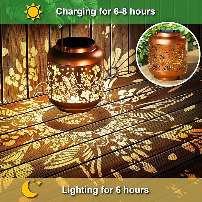 Gifts for Mothers Day Women Mom Grandma Solar Lantern Outdoor Waterproof Hummingbird Garden Decor Hanging Solar Lights Yard Decorations Outdoor, Birthday Gifts for Mom, Backyard, Patio, Porch