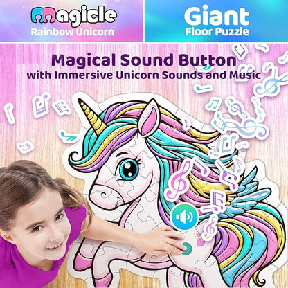 Music & Sound Unicorn Floor Puzzles for Kids Ages 4-6, Large 35 Piece Extra Thick Puzzles, Unicorn Toys for Girls Age 4-6, Toddlers Puzzles Ages 3-5, Gifts for 3 4 5 6 7 8 Year Old Girls