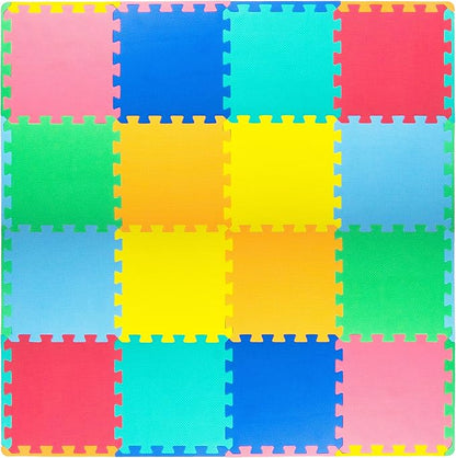 ProSource Foam Puzzle Floor Play Mat for Kids and Babies with Solid Colors, 36 or 16 Interlocking Tiles with Borders, Assorted