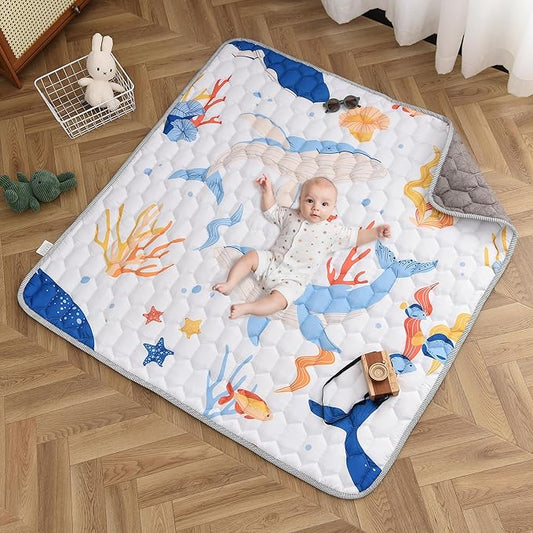 Baby Play Mat 50x50 Inch, Thickened Soft Floor Mat for Playpen, Machine Washable Foam Crawling Mat with Non-Slip Bottom for Babies and Toddlers, Foldable Padded Playmat