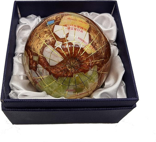 Unique Art 3-Inch amber Pearl Swirl Ocean Gemstone World Globe Paper Weight