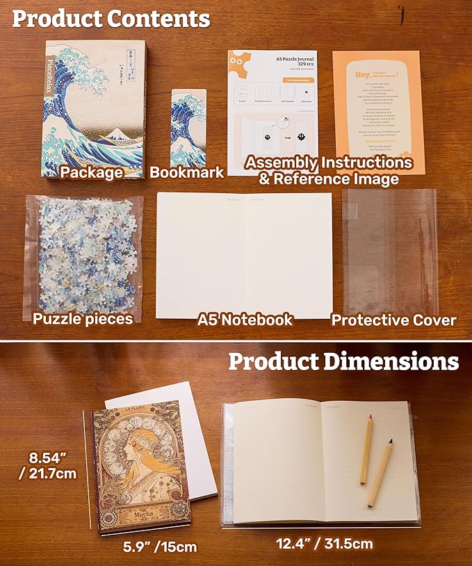 PieceRelax A5 Puzzle Journal 329 Plastic Pieces for Adults - Van Gogh - The Starry Night - Book Cover & Notebook, Unique Puzzle Gift, Jigsaw Artwork [YA1063]