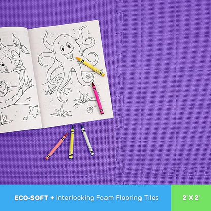 FlooringInc's 1/2" Soft Non-Toxic Baby Play Mat, Toddler Playmat, Colorful Puzzle PlayMat, Floor Mats for Kids & Babies, EVA Foam Interlocking Tiles for Nursery & Playroom | Purple, 12 Tiles, 48 Sq/Ft