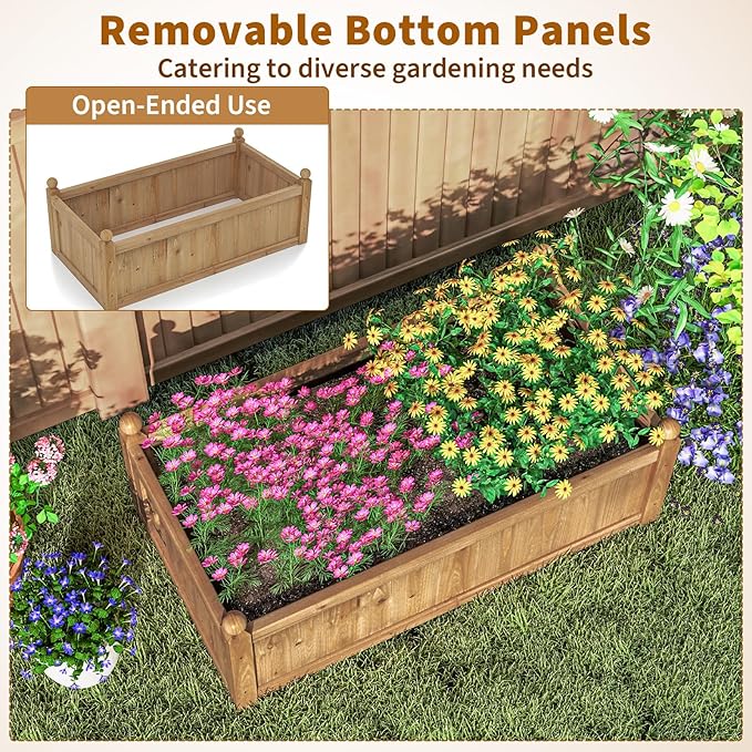 HAPPYGRILL Wood Raised Garden Bed, 46” x 24” x 16” Rectangular Flower Box w/Drainage Holes for Growing Vegetables, Flowers, Herbs, Outdoor Planter Box for Backyard Garden Lawn