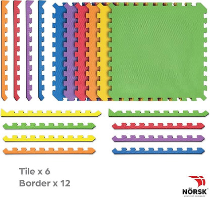 Norsk Dual-Sided Reversible 1/2" Foam Exercise Mats for Home Gym - Interlocking EVA Foam Tiles