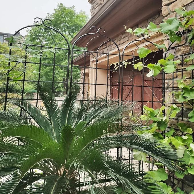 2 Pack Metal Garden Trellis 86.7" H Garden Fence Rustproof Trellis for Climbing Plants Support Roses Flower Outdoor Lawn, Black 7.2 FT Tall