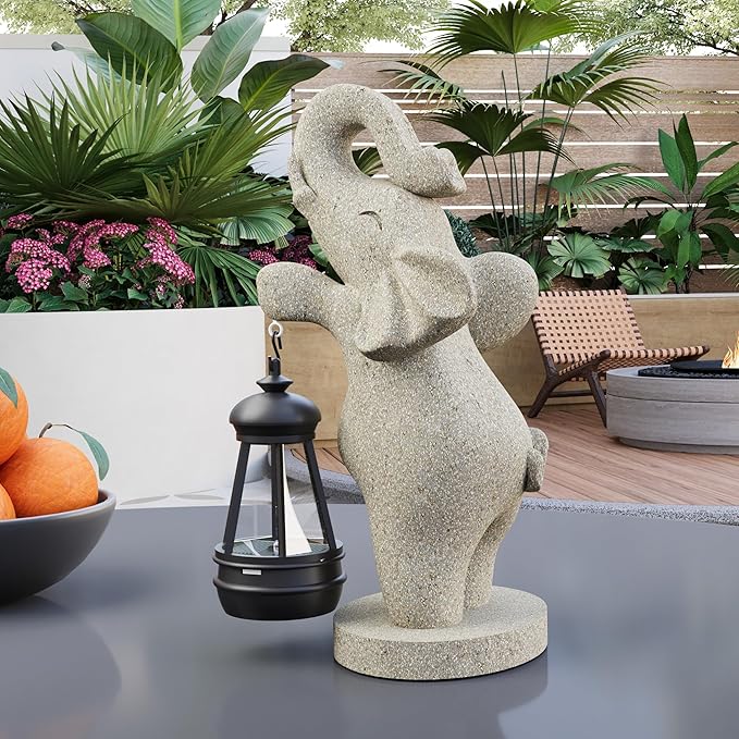Solar Garden Statue 10 Inch Elephant Decor for Outside Yard Decoration Outdoor Unique Housewarming Gardening Birthday Gifts for Women Grandma