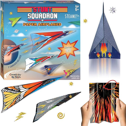 Creativity for Kids Stunt Squadron Fold & Launch Paper Airplanes: Create 80 Paper Airplanes, STEM Science Kit for Kids, Airplane Craft Kit for Kids, Gifts and Toys for Boys (Ages 6+)