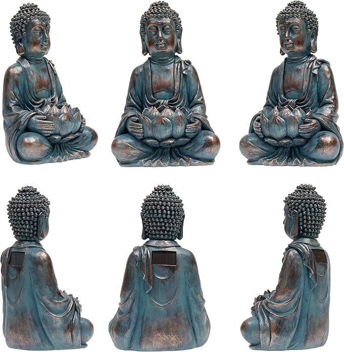 TERESA'S COLLECTIONS Meditating Buddha Statue for Garden Decor with Outdoor Solar Lights, Large Resin Christmas Decor Outdoor Statue Garden Sculpture Figurines for Home Lawn Yard Decorations, 10.4''